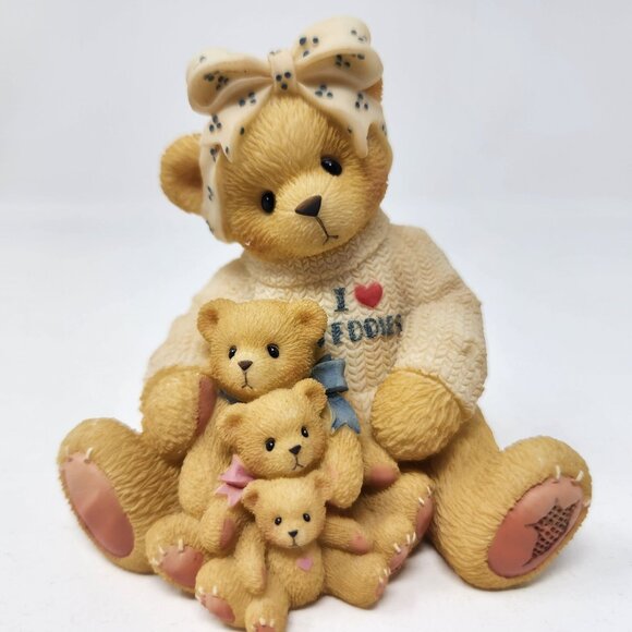 1998 Cherished Teddies 302988 Bear with Bow Holding Three Bears Figurine "If a M - Picture 3 of 12